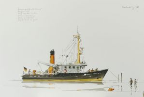 Vermessungsschiff Norderney, Juist 1979 - Aquarell, 38x56