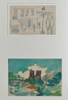 Paris, Café Rest u.Notre-Dame, 1952 - Graphit, Aquarell, Zeichnung, ca. 9x14, 11,5x16,5