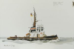 Schlepper Escort, Hamburg 1979 - Aquarell, 38x56