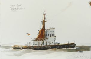 Schlepper Comet, Bremerhaven 1977 - Aquarell, 38x56