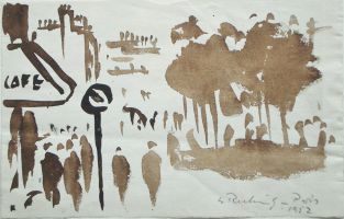 Paris (Café), 1952 - Tusche, 16x24