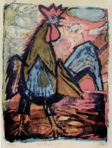 Otto Dix, Hahn, Lithographie 1952, mit Widmung „Für Reckewitz“
