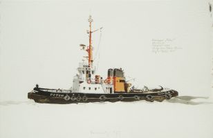 Schlepper Peter, Hamburg 1979 - Aquarell, 38x56