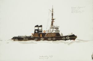 Schlepper Bugsier 4, Hamburg 1979 - Aquarell, 38x56