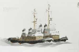 Schlepper Bugsier 4 und 9, Hamburg 1979 - Aquarell, 38x56