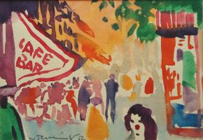 Paris (Cafe/Bar), 1952 - Aquarell, 12x17