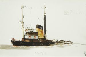 Schlepper W. Th. Stratmann,, Hamburg 1983 - Aquarell, 38x56
