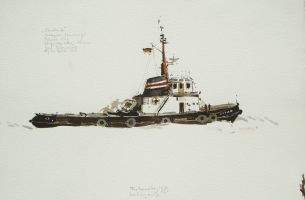 Schlepper Constant, Hamburg 1979 - Aquarell, 38x56