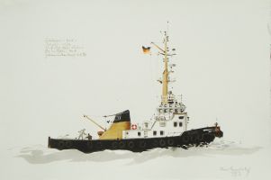 Schlepper Karl, Hamburg 1983 - Aquarell, 38x56