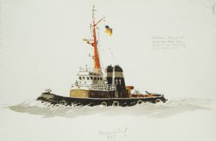 Schlepper Bugsier 11, Hamburg 1979 - Aquarell, 38x56