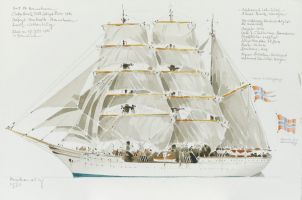 Statsraad Lehmkuhl, 1986 - Aquarell, 38x57