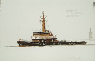 Schlepper Jan, Hamburg 1979 - Aquarell, 38x56