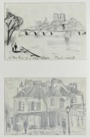 Paris, Pont Neuf u. Mont Martre, 1952 - Graphit, je ca. 14,3x20,3