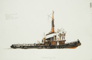 Schlepper Bugsier 31, Hamburg 1979 - Aquarell, 38x56