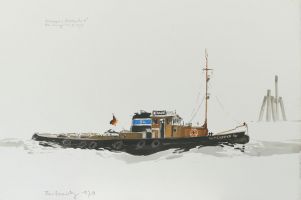 Schlepper Schleppko 4, Hamburg 1979 - Aquarell, 38x56