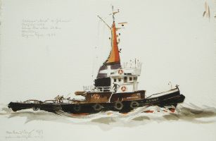 Schlepper Ernst, Hamburg 1979 - Aquarell, 38x56