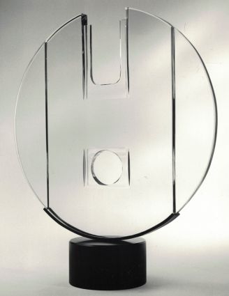 disc, 1976 - Floatglas, drehbar im Kugellager - H. m. Sockel 50 cm, Ø 41 cm