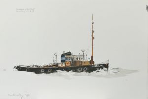 Schlepper Schulau, Hamburg 1979 - Aquarell, 38x56