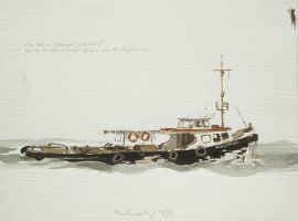 Schlepper Waltraud, Hamburg 1979 - Aquarell, 28x38