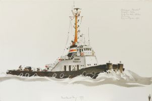 Schlepper Resolut, Hamburg 1979 - Aquarell, 38x56