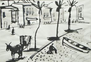 Spanien (Esel), 1954 - Tusche, 21x29,7