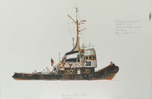 Schlepper Bugsier 30, Hamburg 1979 - Aquarell, 38x56