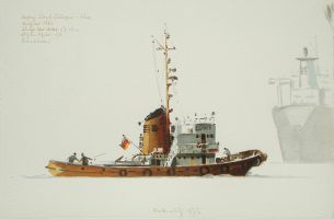 Schlepper Löwe, Bremerhaven 1977 - Aquarell, 38x56